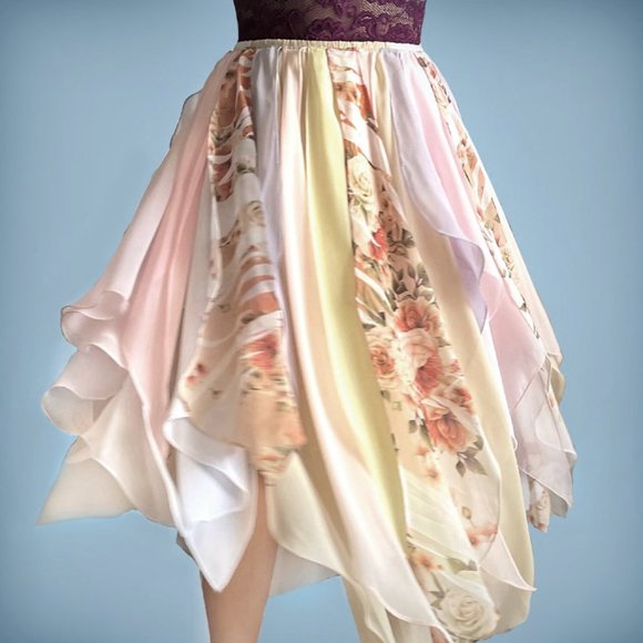 Ameynra design multicolor chiffon petal skirt for dance or gypsy costume. Size S - Picture 1 of 5